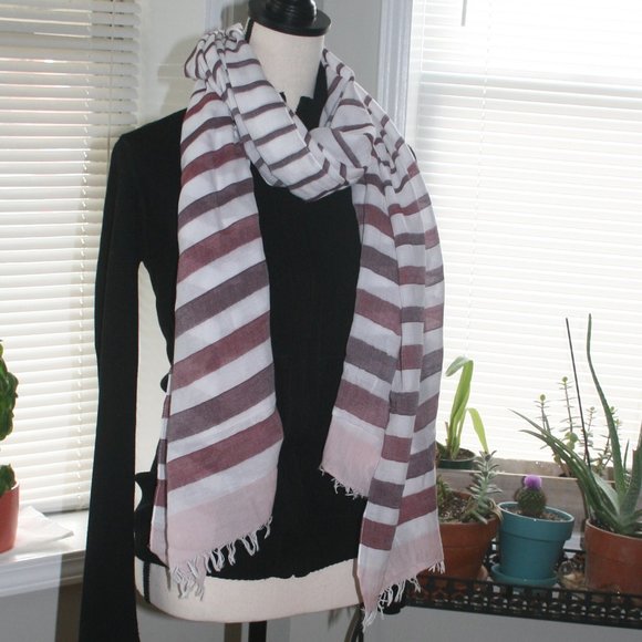 MAROON PINK WHITE STRIPE OBLONG SCARF - Picture 7 of 7